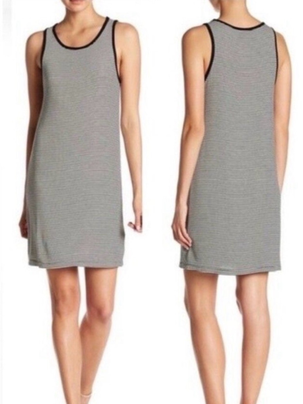 Paige Mia Ribbed Tank Dress M Black White Striped Mini Sleeveless Stretch Casual